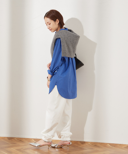 journal standard L'essage（ジャーナルスタンダードレサージュ）の「ストレッチウラケイージーパンツ（スウェットパンツ・レディース・ライトグレー/ホワイト・FREE）」の6枚目の写真