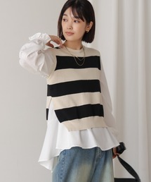 Bou Jeloud | ニット×ブラウスコンビプルオーバー(ニット/セーター)