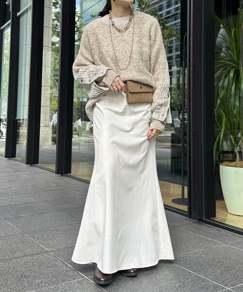 DouDou(ドゥドゥ)の「【WEB限定】リングヤーンクルーネックプルオーバー(ニット/セーター・レディース・アイボリー/チャコールグレー/オレンジ・FREE)」の4枚目の写真