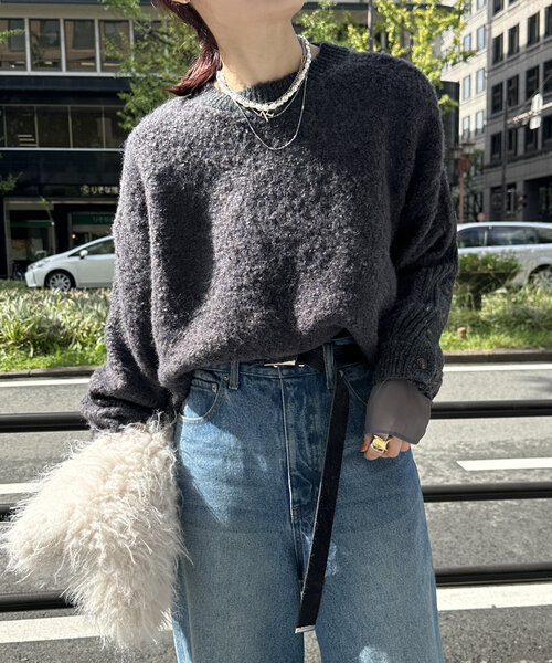 DouDou(ドゥドゥ)の「【WEB限定】リングヤーンクルーネックプルオーバー(ニット/セーター・レディース・アイボリー/チャコールグレー/オレンジ・FREE)」の18枚目の写真