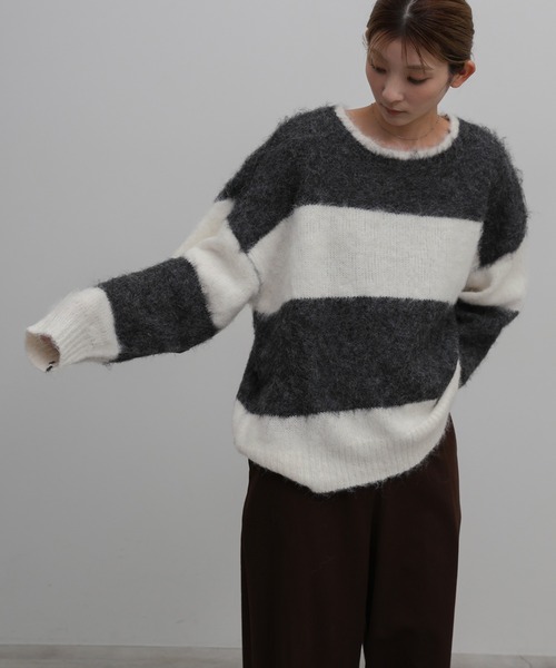 select MOCA(セレクトモカ)の「アルパカタッチボーダールーズニット(ニット/セーター・レディース・チャコールグレー/グレー/ブラウン・FREE)」の14枚目の写真