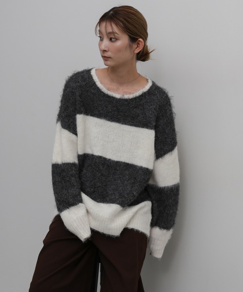 select MOCA(セレクトモカ)の「アルパカタッチボーダールーズニット(ニット/セーター・レディース・チャコールグレー/グレー/ブラウン・FREE)」の19枚目の写真