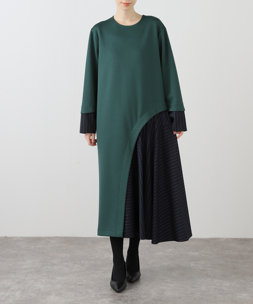 La TOTALITE(ラトータリテ)の「【MARECHAL TERRE/マルシャルテル】ダンボールニットコンビワンピース(ワンピース・レディース・ブラック/グリーン・FREE)」の1枚目の写真