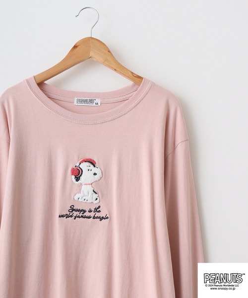 PEANUTS(ピーナッツ)の「PEATNUTS 天竺サガラ刺繍長袖Tシャツ(Tシャツ/カットソー・メンズ・カーキ/ピンクベージュ/ブラック/ブルーグレー/杢グレー/チャコール・M/L/LL)」の6枚目の写真