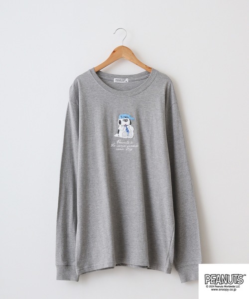 PEANUTS(ピーナッツ)の「PEATNUTS 天竺サガラ刺繍長袖Tシャツ(Tシャツ/カットソー・メンズ・カーキ/ピンクベージュ/ブラック/ブルーグレー/杢グレー/チャコール・M/L/LL)」の9枚目の写真