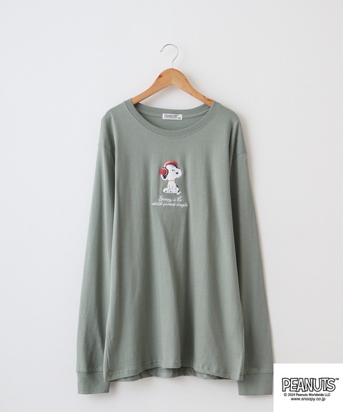 PEANUTS(ピーナッツ)の「PEATNUTS 天竺サガラ刺繍長袖Tシャツ(Tシャツ/カットソー・メンズ・カーキ/ピンクベージュ/ブラック/ブルーグレー/杢グレー/チャコール・M/L/LL)」の12枚目の写真