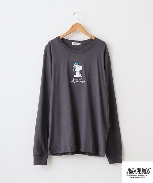 PEANUTS(ピーナッツ)の「PEATNUTS 天竺サガラ刺繍長袖Tシャツ(Tシャツ/カットソー・メンズ・カーキ/ピンクベージュ/ブラック/ブルーグレー/杢グレー/チャコール・M/L/LL)」の11枚目の写真
