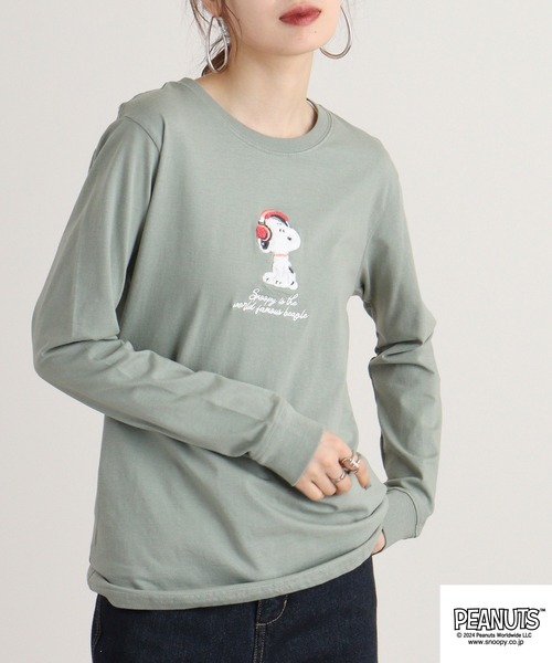 PEANUTS(ピーナッツ)の「PEATNUTS 天竺サガラ刺繍長袖Tシャツ(Tシャツ/カットソー・メンズ・カーキ/ピンクベージュ/ブラック/ブルーグレー/杢グレー/チャコール・M/L/LL)」の17枚目の写真