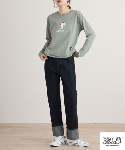 PEANUTS(ピーナッツ)の「PEATNUTS 天竺サガラ刺繍長袖Tシャツ(Tシャツ/カットソー・メンズ・カーキ/ピンクベージュ/ブラック/ブルーグレー/杢グレー/チャコール・M/L/LL)」の19枚目の写真