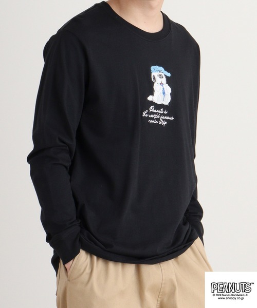 PEANUTS(ピーナッツ)の「PEATNUTS 天竺サガラ刺繍長袖Tシャツ(Tシャツ/カットソー・メンズ・カーキ/ピンクベージュ/ブラック/ブルーグレー/杢グレー/チャコール・M/L/LL)」の20枚目の写真