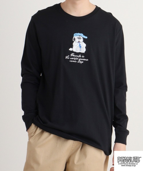 PEANUTS(ピーナッツ)の「PEATNUTS 天竺サガラ刺繍長袖Tシャツ(Tシャツ/カットソー・メンズ・カーキ/ピンクベージュ/ブラック/ブルーグレー/杢グレー/チャコール・M/L/LL)」の21枚目の写真