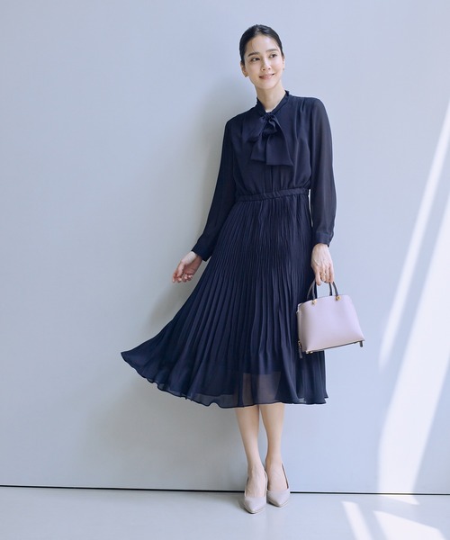 フリー【新品インポートセレクト】ワッフルプリーツ×袖シフォンプリーツワンピース フリー【新品インポートセレクト】ワッフルプリーツ×袖シフォン