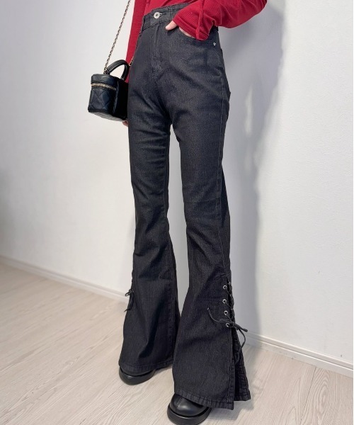 サイドリボンフレアデニム（デニムパンツ）｜Silly（シリー）