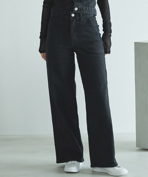 SOMETHING LISAレースアップワイドデニムパンツ（デニムパンツ