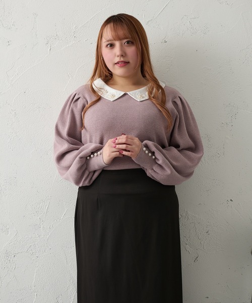 Louiosy(ルオシー)の「【大きいサイズ】ビジュー付きカラーニットドッキングトップス(ニット/セーター・レディース・ラベンダー/ブラック・4L/X-LARGE)」の11枚目の写真
