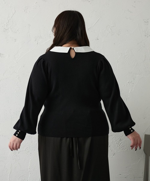 Louiosy(ルオシー)の「【大きいサイズ】ビジュー付きカラーニットドッキングトップス(ニット/セーター・レディース・ラベンダー/ブラック・4L/X-LARGE)」の7枚目の写真