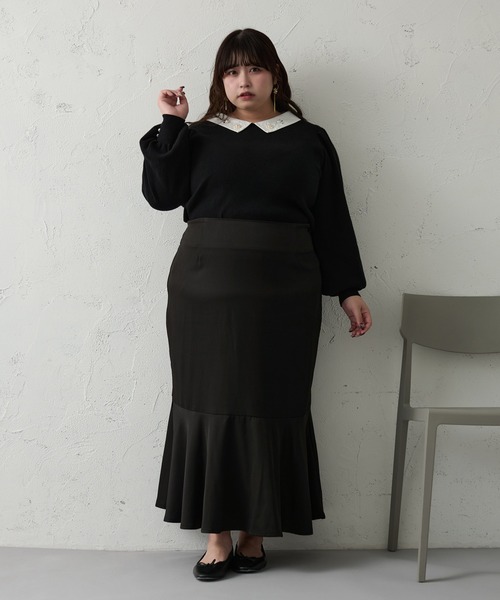 Louiosy(ルオシー)の「【大きいサイズ】ビジュー付きカラーニットドッキングトップス(ニット/セーター・レディース・ラベンダー/ブラック・4L/X-LARGE)」の8枚目の写真