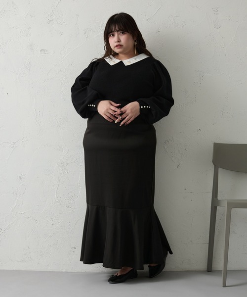 Louiosy(ルオシー)の「【大きいサイズ】ビジュー付きカラーニットドッキングトップス(ニット/セーター・レディース・ラベンダー/ブラック・4L/X-LARGE)」の9枚目の写真