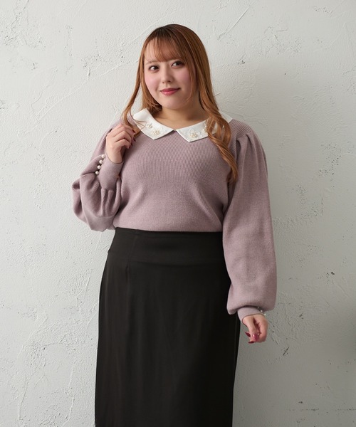 Louiosy(ルオシー)の「【大きいサイズ】ビジュー付きカラーニットドッキングトップス(ニット/セーター・レディース・ラベンダー/ブラック・4L/X-LARGE)」の13枚目の写真