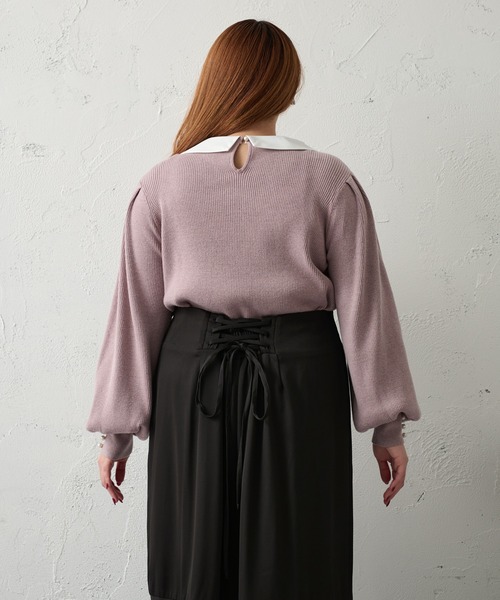 Louiosy(ルオシー)の「【大きいサイズ】ビジュー付きカラーニットドッキングトップス(ニット/セーター・レディース・ラベンダー/ブラック・4L/X-LARGE)」の16枚目の写真