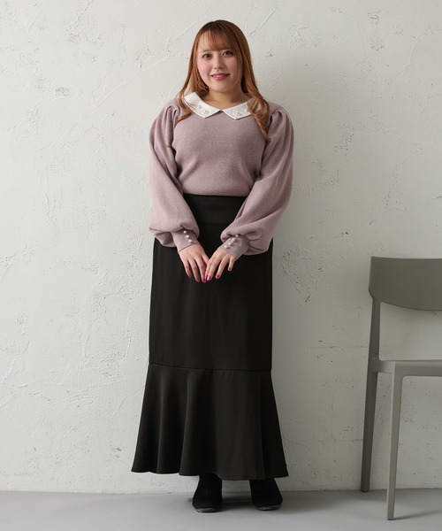 Louiosy(ルオシー)の「【大きいサイズ】ビジュー付きカラーニットドッキングトップス(ニット/セーター・レディース・ラベンダー/ブラック・4L/X-LARGE)」の17枚目の写真