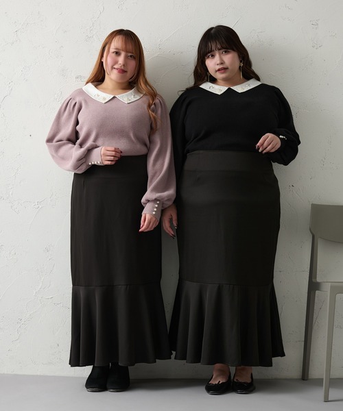 Louiosy(ルオシー)の「【大きいサイズ】ビジュー付きカラーニットドッキングトップス(ニット/セーター・レディース・ラベンダー/ブラック・4L/X-LARGE)」の18枚目の写真