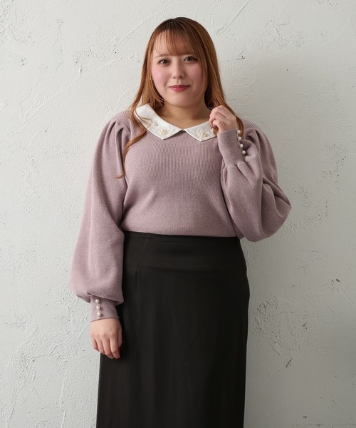 Louiosy(ルオシー)の「【大きいサイズ】ビジュー付きカラーニットドッキングトップス(ニット/セーター・レディース・ラベンダー/ブラック・4L/X-LARGE)」の10枚目の写真
