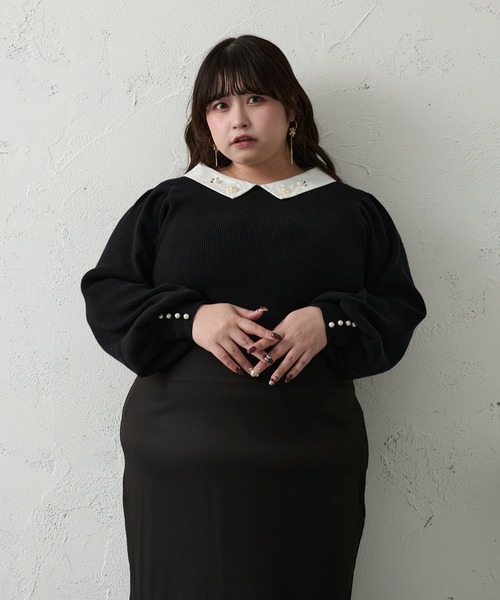 Louiosy(ルオシー)の「【大きいサイズ】ビジュー付きカラーニットドッキングトップス(ニット/セーター・レディース・ラベンダー/ブラック・4L/X-LARGE)」の19枚目の写真