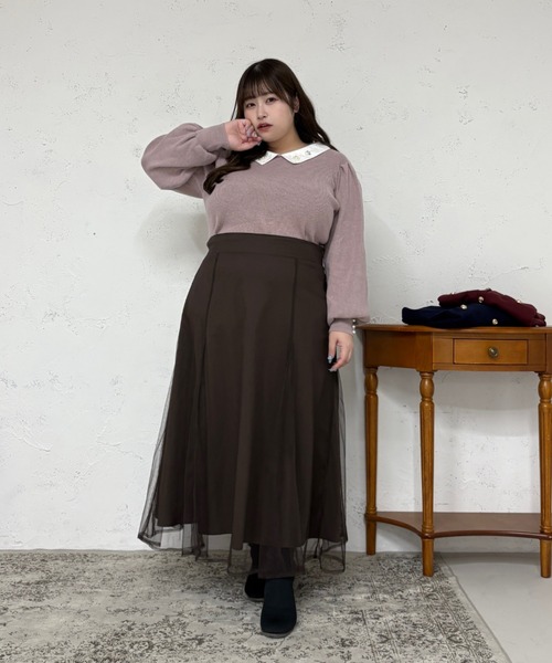Louiosy(ルオシー)の「【大きいサイズ】ビジュー付きカラーニットドッキングトップス(ニット/セーター・レディース・ラベンダー/ブラック・4L/X-LARGE)」の22枚目の写真