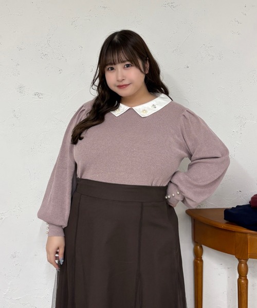 Louiosy(ルオシー)の「【大きいサイズ】ビジュー付きカラーニットドッキングトップス(ニット/セーター・レディース・ラベンダー/ブラック・4L/X-LARGE)」の20枚目の写真