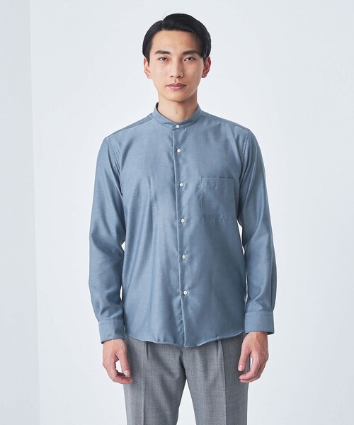 green label relaxing（グリーンレーベルリラクシング）の「エブリット コットンオックス ムジ バンドカラー シャツ -イージーアイロン-（シャツ/ブラウス・メンズ・コバルトブルー/ホワイト・S/XL/L/M）」の4枚目の写真