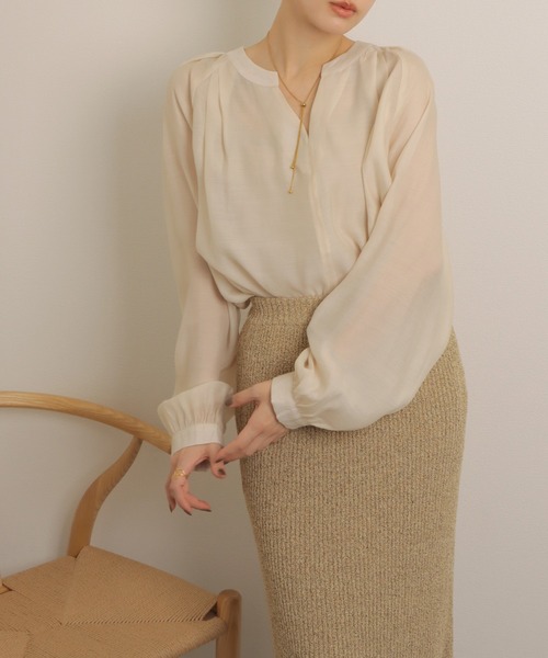washer skipper neck blouse /ワッシャー加工 スキッパー ネック