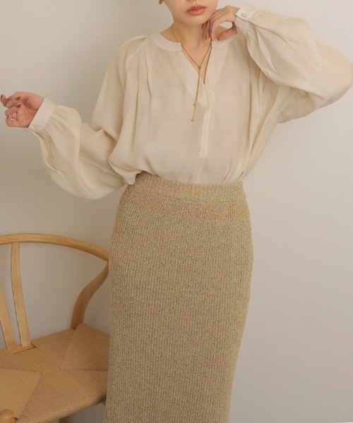 LAULEN(ローレン)の「washer skipper neck blouse /ワッシャー加工 スキッパー ネックブラウス(シャツ/ブラウス・レディース・ブラック/アイボリー・FREE)」の3枚目の写真