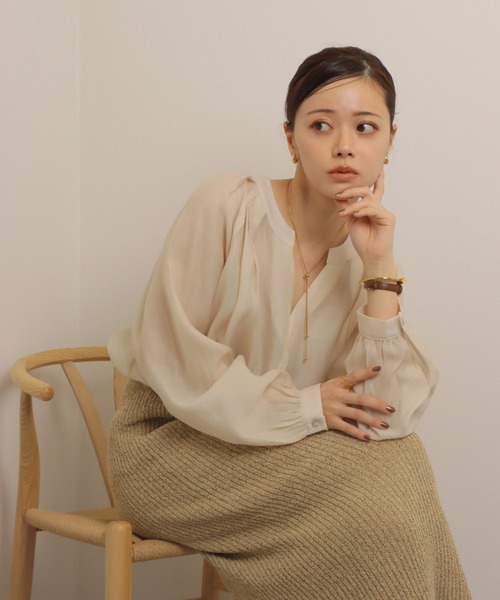 ブラウス シャツ washer skipper neck blouse /ワッシャー加工 スキッパー ネックブラウス レディース washer skipper neck blouse /ワッシャー加工 スキッパー ネック