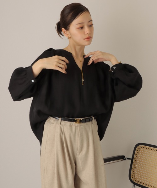 LAULEN(ローレン)の「washer skipper neck blouse /ワッシャー加工 スキッパー ネックブラウス(シャツ/ブラウス・レディース・ブラック/アイボリー・FREE)」の7枚目の写真