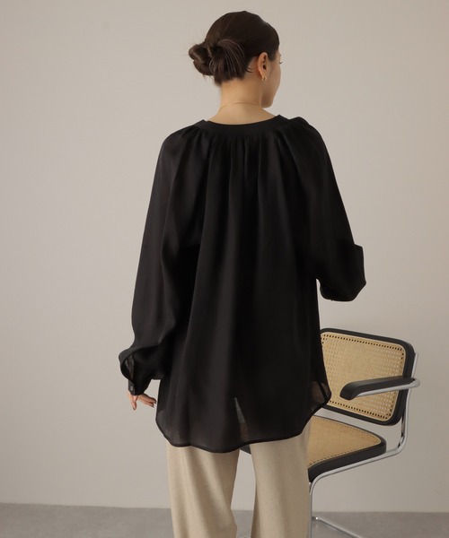 ブラウス シャツ washer skipper neck blouse /ワッシャー加工 スキッパー ネックブラウス レディース washer skipper neck blouse /ワッシャー加工 スキッパー ネック