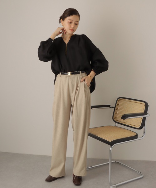 LAULEN(ローレン)の「washer skipper neck blouse /ワッシャー加工 スキッパー ネックブラウス(シャツ/ブラウス・レディース・ブラック/アイボリー・FREE)」の10枚目の写真