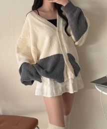 《Delfy》ブークレニット配色カーディガン