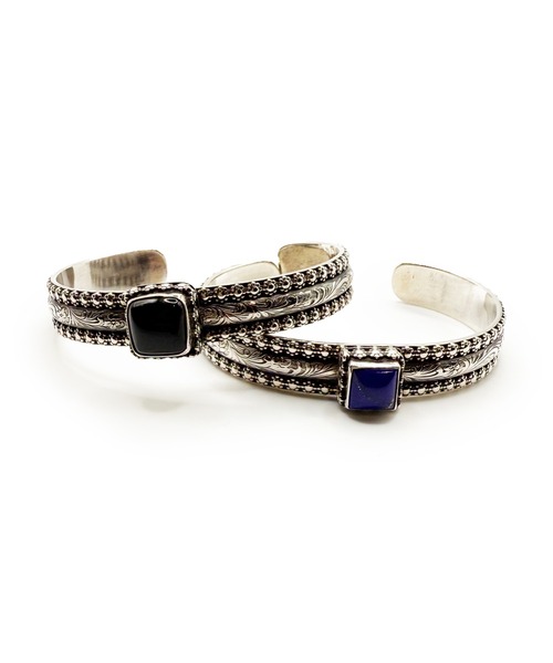 Indian Jewelry(インディアンジュエリー)の「THEATER シアター センタースクエアストーンシルバーバングル Made in USA(バングル/リストバンド・メンズ・ブルー/ブラック・FREE)」の11枚目の写真