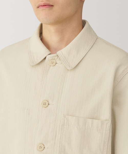 無印良品（ムジルシリョウヒン）の「紳士　木の実から作ったカポック混ヘリンボーン　カバーオール（カバーオール・メンズ・キナリ/ブルー系/ブラック・S/M/L/XL）」の7枚目の写真