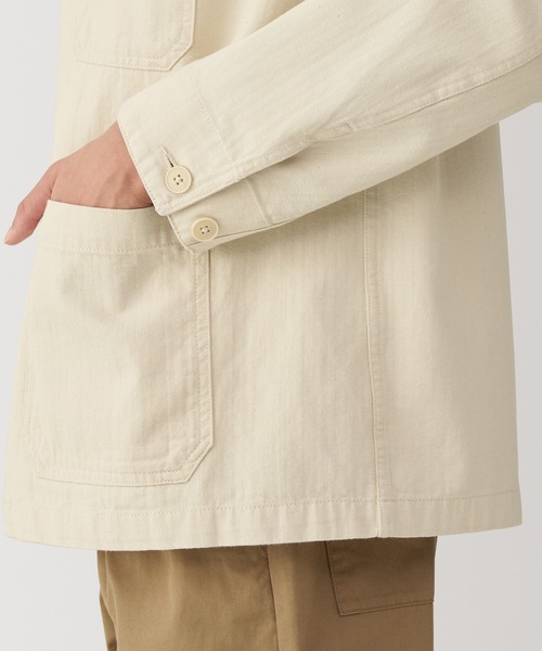 無印良品（ムジルシリョウヒン）の「紳士　木の実から作ったカポック混ヘリンボーン　カバーオール（カバーオール・メンズ・キナリ/ブルー系/ブラック・S/M/L/XL）」の8枚目の写真