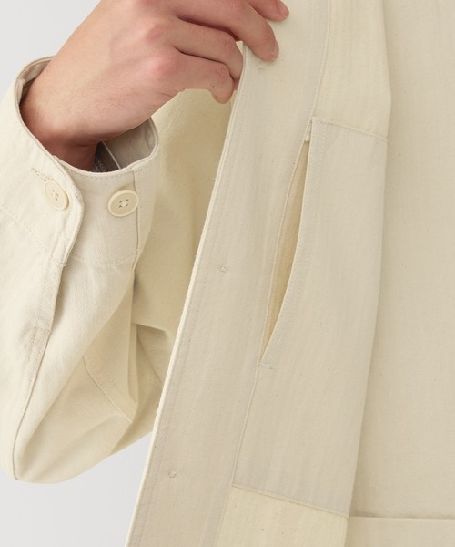 無印良品（ムジルシリョウヒン）の「紳士　木の実から作ったカポック混ヘリンボーン　カバーオール（カバーオール・メンズ・キナリ/ブルー系/ブラック・S/M/L/XL）」の9枚目の写真