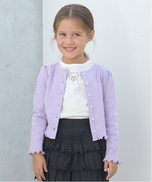 Lycee mine(リセマイン)の「パターンメッシュカーディガン(Tシャツ/カットソー・キッズ・トップグレー/クリーム/ブルーグレー/ラベンダー/ブラック/ピンク・120cm/110cm/150cm/100cm/140cm/130cm)」の5枚目の写真