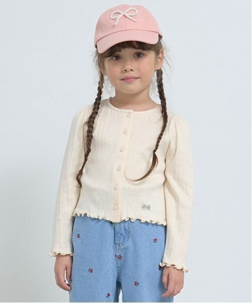 Lycee mine(リセマイン)の「パターンメッシュカーディガン(Tシャツ/カットソー・キッズ・トップグレー/クリーム/ブルーグレー/ラベンダー/ブラック/ピンク・120cm/110cm/150cm/100cm/140cm/130cm)」の4枚目の写真