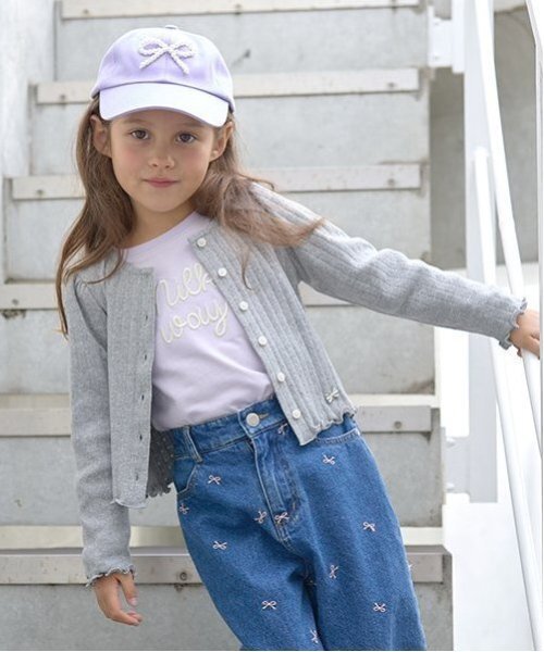 Lycee mine(リセマイン)の「パターンメッシュカーディガン(Tシャツ/カットソー・キッズ・トップグレー/クリーム/ブルーグレー/ラベンダー/ブラック/ピンク・120cm/110cm/150cm/100cm/140cm/130cm)」の3枚目の写真