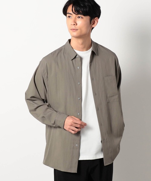 Grand PARK(グランドパーク)の「レーヨンナイロンドビーオーバーシャツ(シャツ/ブラウス・メンズ・ベージュ/グリーン/ホワイト・MEDIUM/LARGE)」の3枚目の写真