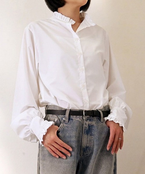 STYLEBLOCK（スタイルブロック）の「プチフリル2WAYブラウス（シャツ/ブラウス・レディース・ブラック/ライトブルー/ブルー/ホワイト・M）」の2枚目の写真