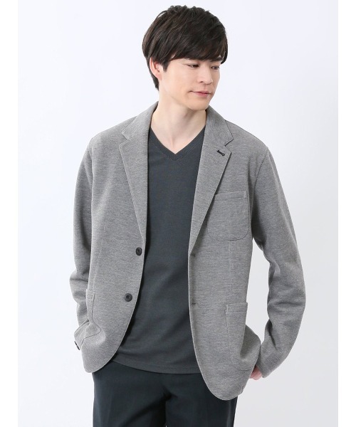 m.f.editorial（エムエフエディトリアル）の「【ハンドウォッシャブル】m.f.エディトリアル メンズ メランジ 裏ボーダー 2ボタンジャケット（カーディガン/ボレロ・メンズ・グレー/ネイビー・MEDIUM/LARGE/X-LARGE）」の2枚目の写真