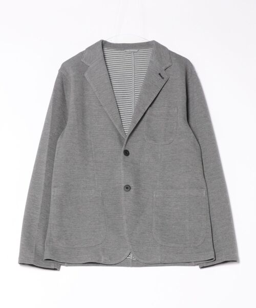 m.f.editorial（エムエフエディトリアル）の「【ハンドウォッシャブル】m.f.エディトリアル メンズ メランジ 裏ボーダー 2ボタンジャケット（カーディガン/ボレロ・メンズ・グレー/ネイビー・MEDIUM/LARGE/X-LARGE）」の3枚目の写真