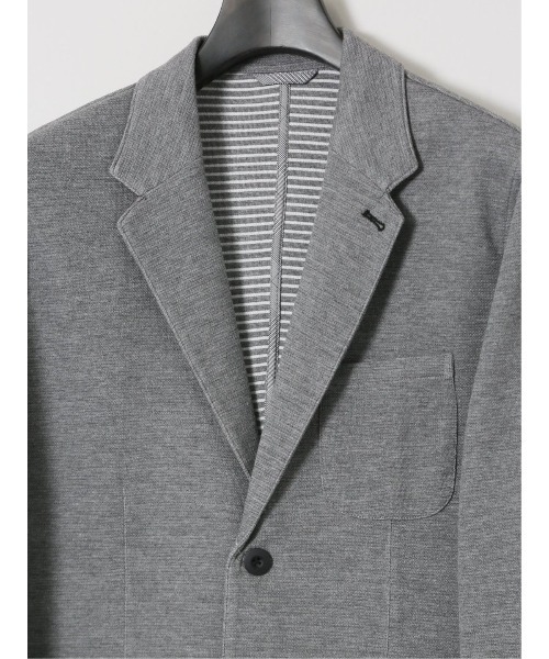 m.f.editorial（エムエフエディトリアル）の「【ハンドウォッシャブル】m.f.エディトリアル メンズ メランジ 裏ボーダー 2ボタンジャケット（カーディガン/ボレロ・メンズ・グレー/ネイビー・MEDIUM/LARGE/X-LARGE）」の10枚目の写真